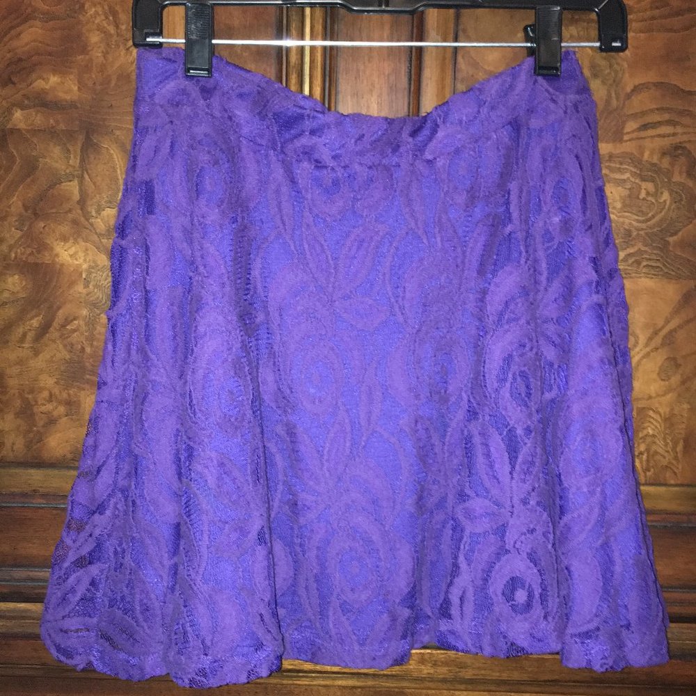 Adorable Purple Flare Laced Overlay Skirt with Poly Lining - Medium